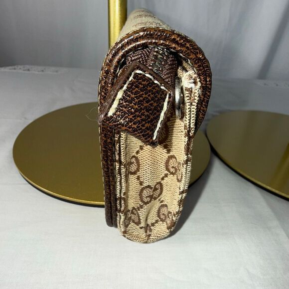 Vintage Gucci GG Monogram Canvas Bow Clutch Bag Brown Tan Y2K 90s Logo Designer - Picture 3 of 15